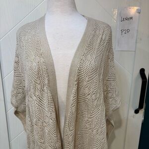 Warehouse One Boho Cream Open Knit Fringe Cardigan Kimono Shawl Wrap Coverup